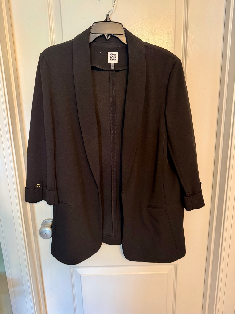 Anne Klein Black Open-Front Shawl Collar Blazer